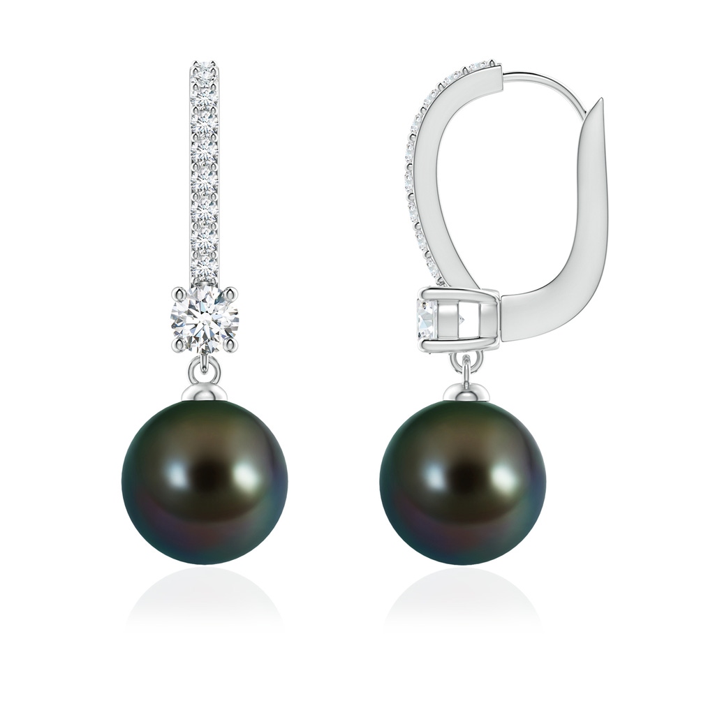 8mm AAAA Leverback Tahitian Pearl Drop Earrings in White Gold