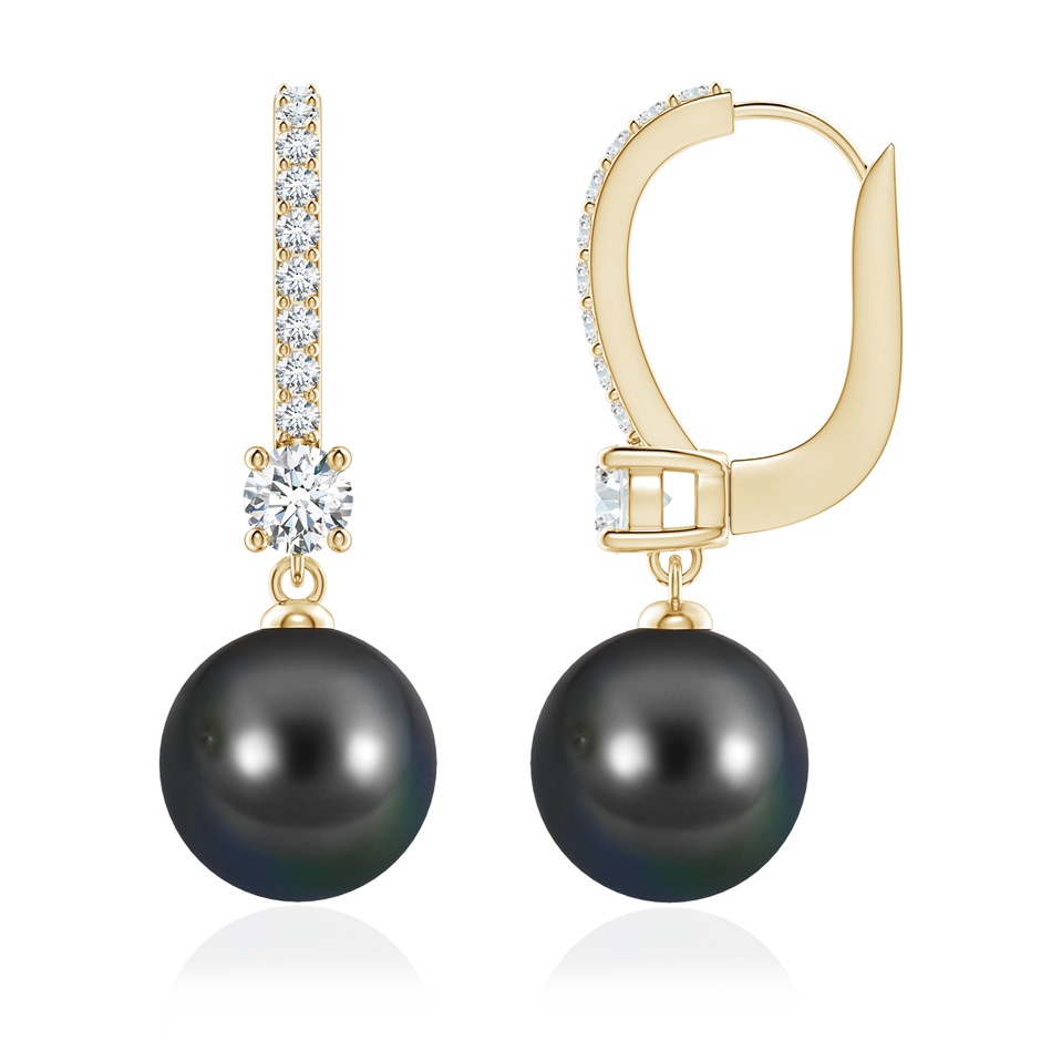 9mm AA Leverback Tahitian Pearl Drop Earrings in Yellow Gold 