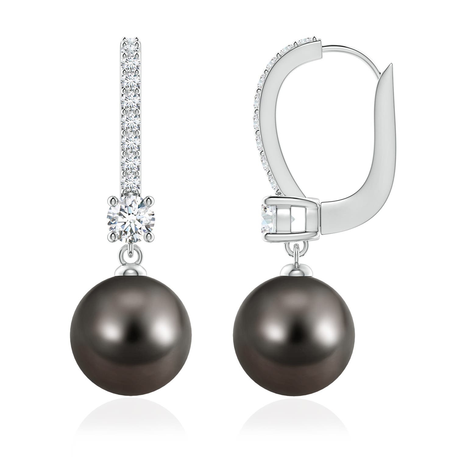 9mm AAA Leverback Tahitian Pearl Drop Earrings in 18K White Gold