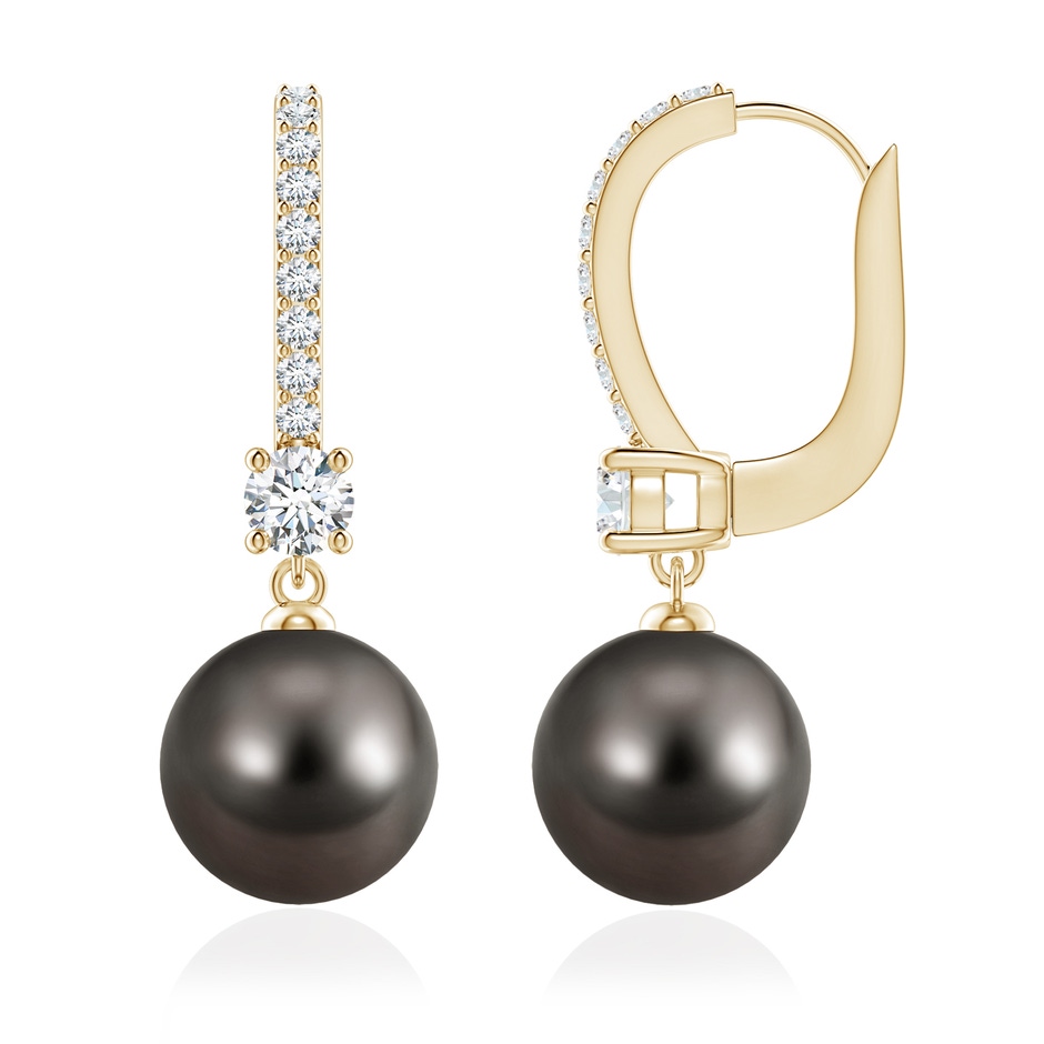 9mm AAA Leverback Tahitian Pearl Drop Earrings in Yellow Gold 