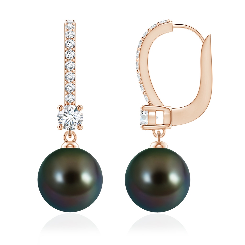 9mm AAAA Leverback Tahitian Pearl Drop Earrings in Rose Gold