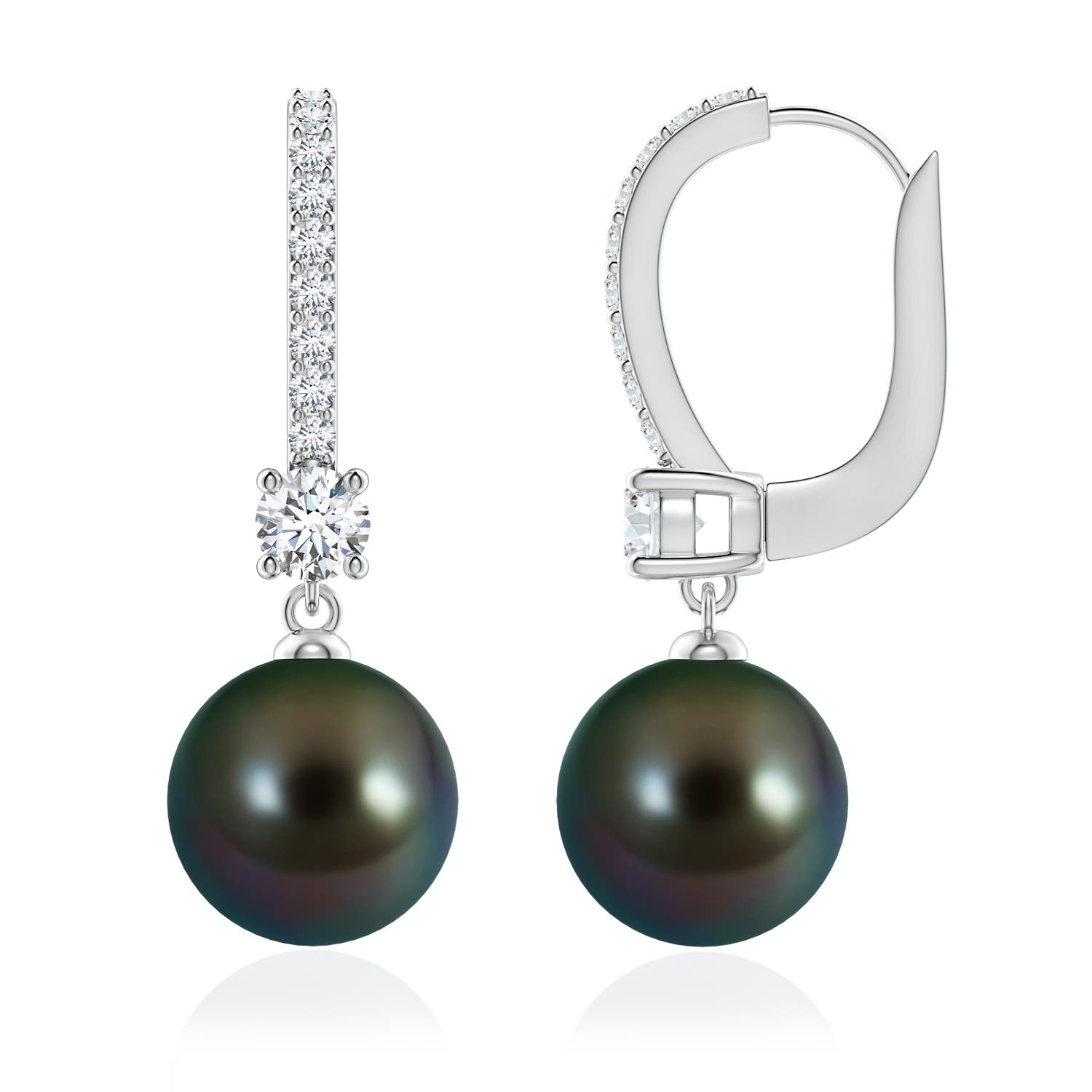 9mm AAAA Leverback Tahitian Pearl Drop Earrings in White Gold