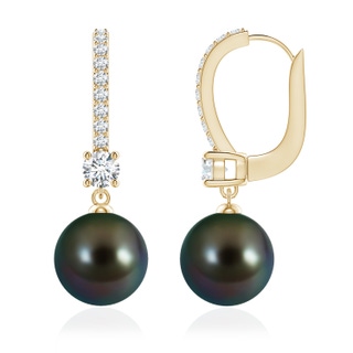 9mm AAAA Leverback Tahitian Pearl Drop Earrings in Yellow Gold