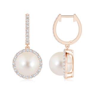 10mm AAAA Freshwater Pearl Halo Drop Earrings in Rose Gold