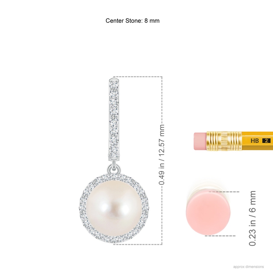 8mm AAAA Freshwater Pearl Halo Drop Earrings in White Gold ruler