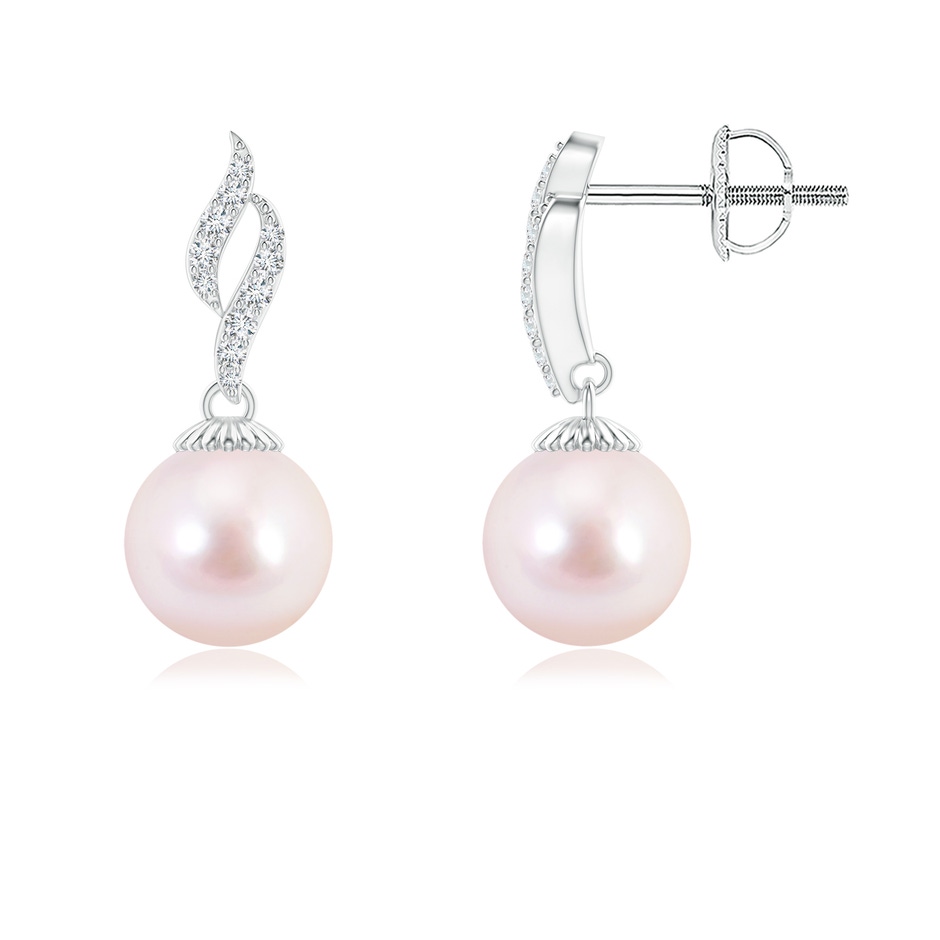 7mm AAAA Japanese Akoya Pearl and Diamond Flame Earrings in P950 Platinum 