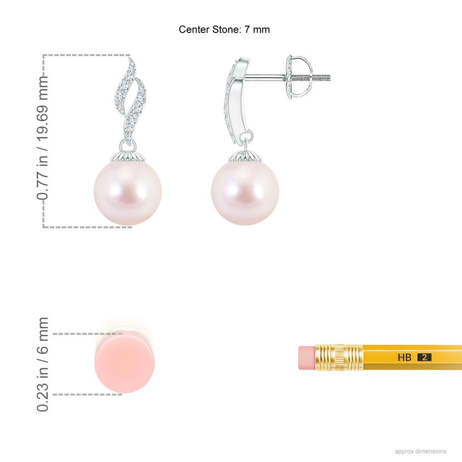 7mm AAAA Japanese Akoya Pearl and Diamond Flame Earrings in P950 Platinum ruler
