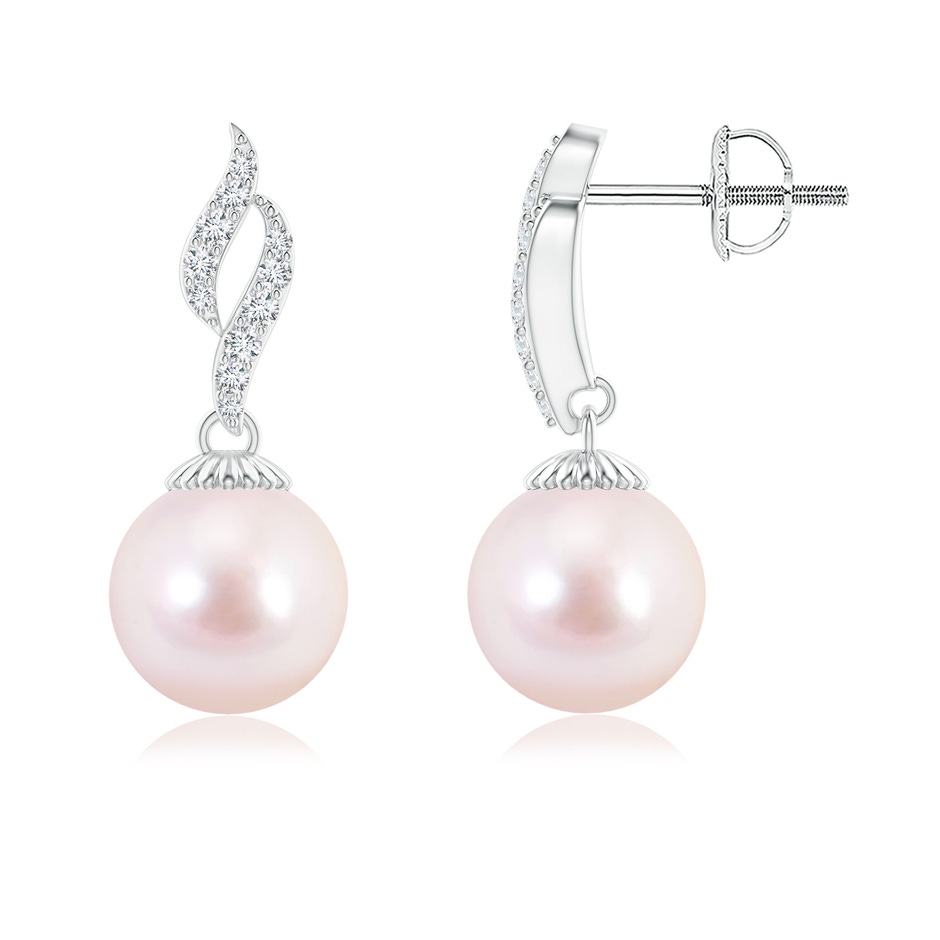8mm AAAA Japanese Akoya Pearl and Diamond Flame Earrings in P950 Platinum 