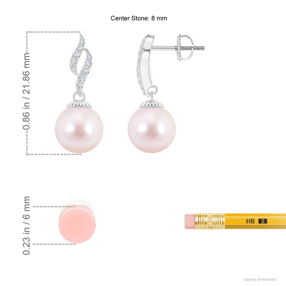 8mm AAAA Japanese Akoya Pearl and Diamond Flame Earrings in P950 Platinum ruler