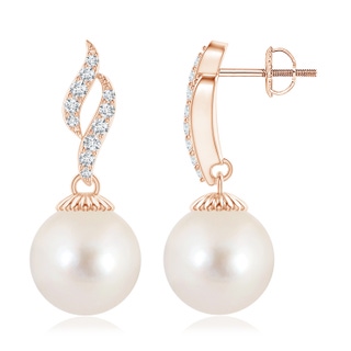 10mm AAAA Freshwater Pearl and Diamond Flame Earrings in Rose Gold