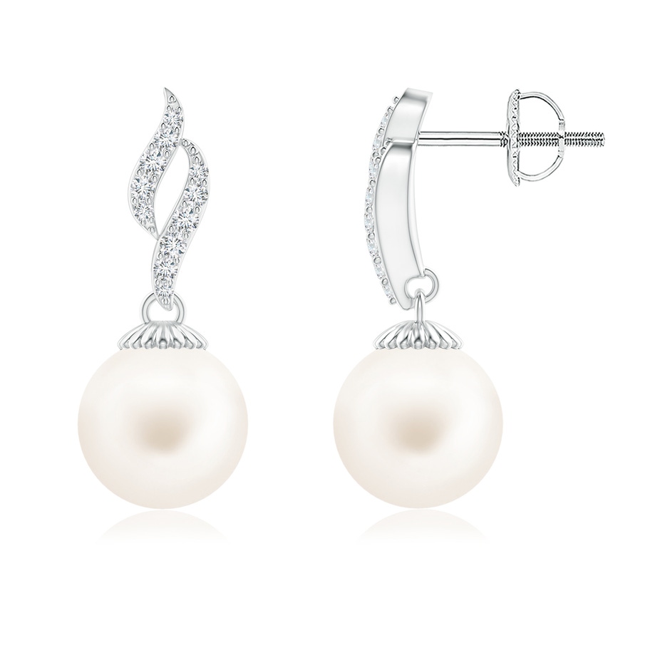 8mm AA Freshwater Pearl and Diamond Flame Earrings in P950 Platinum 