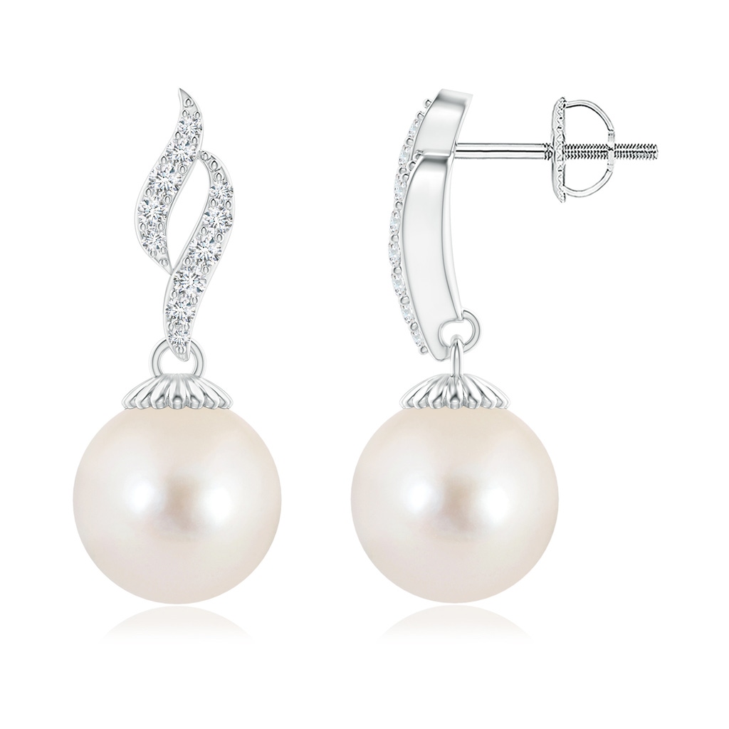 9mm AAAA Freshwater Pearl and Diamond Flame Earrings in P950 Platinum