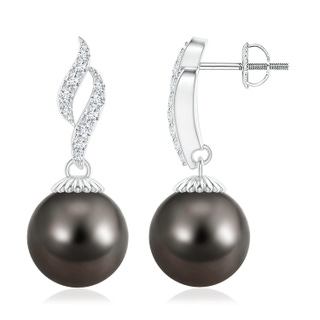 10mm AAA Tahitian Pearl and Diamond Flame Earrings in White Gold