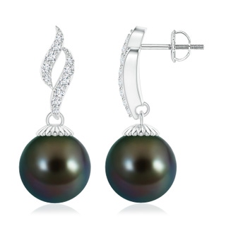 10mm AAAA Tahitian Pearl and Diamond Flame Earrings in P950 Platinum