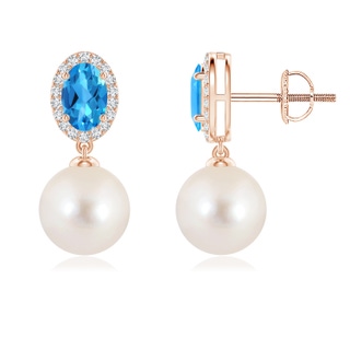 8mm AAAA Freshwater Pearl Earrings with Swiss Blue Topaz in 9K Rose Gold