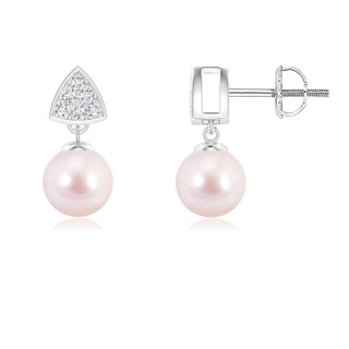 6mm AAAA Japanese Akoya Pearl Earrings with Trillion Motifs in White Gold