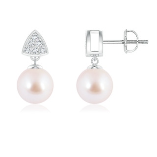 7mm AAA Japanese Akoya Pearl Earrings with Trillion Motifs in White Gold