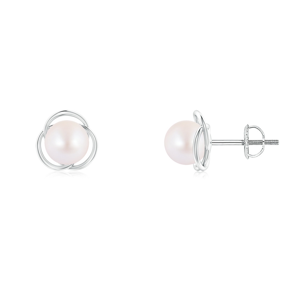 6mm AA Japanese Akoya Pearl Love Knot Studs in White Gold 
