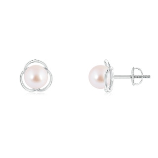 6mm AAA Japanese Akoya Pearl Love Knot Studs in White Gold