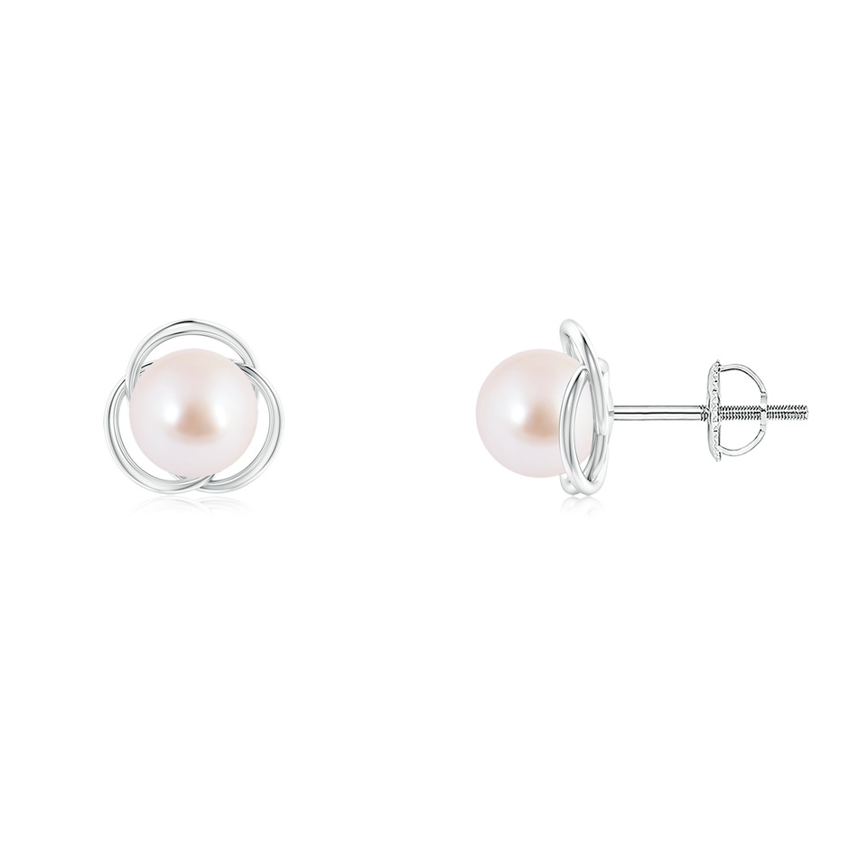 6mm AAA Japanese Akoya Pearl Love Knot Studs in White Gold 