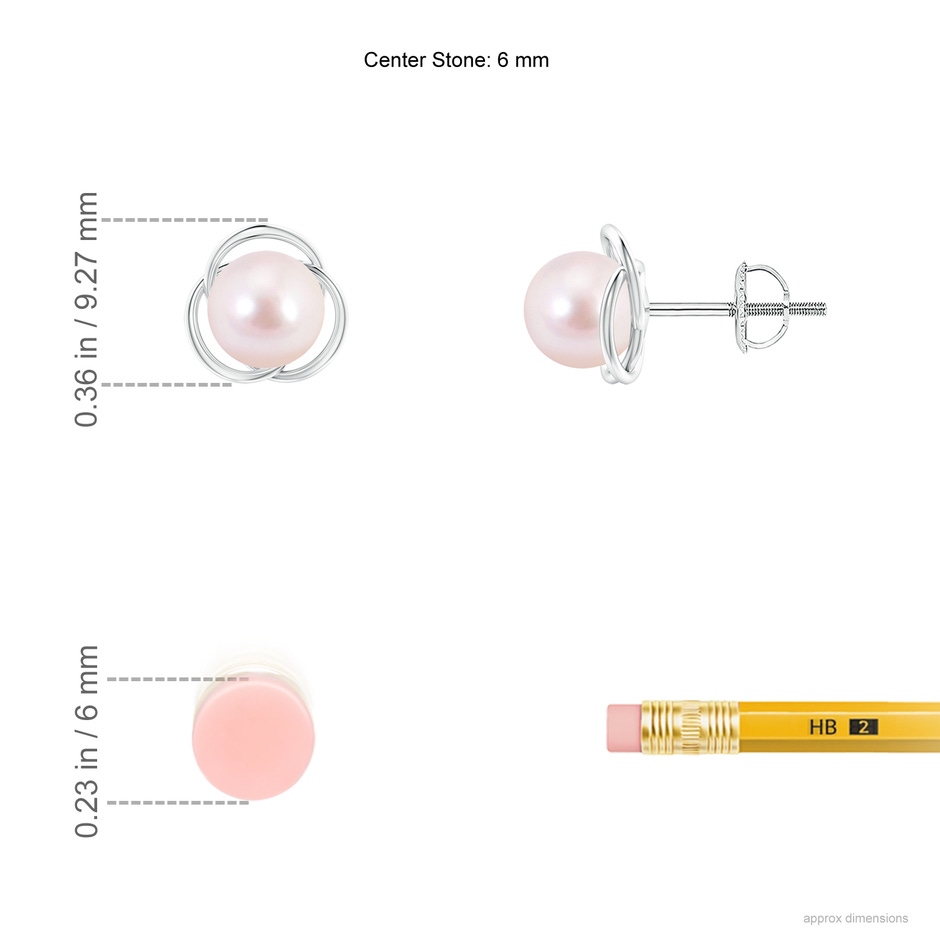 6mm AAAA Japanese Akoya Pearl Love Knot Studs in P950 Platinum ruler