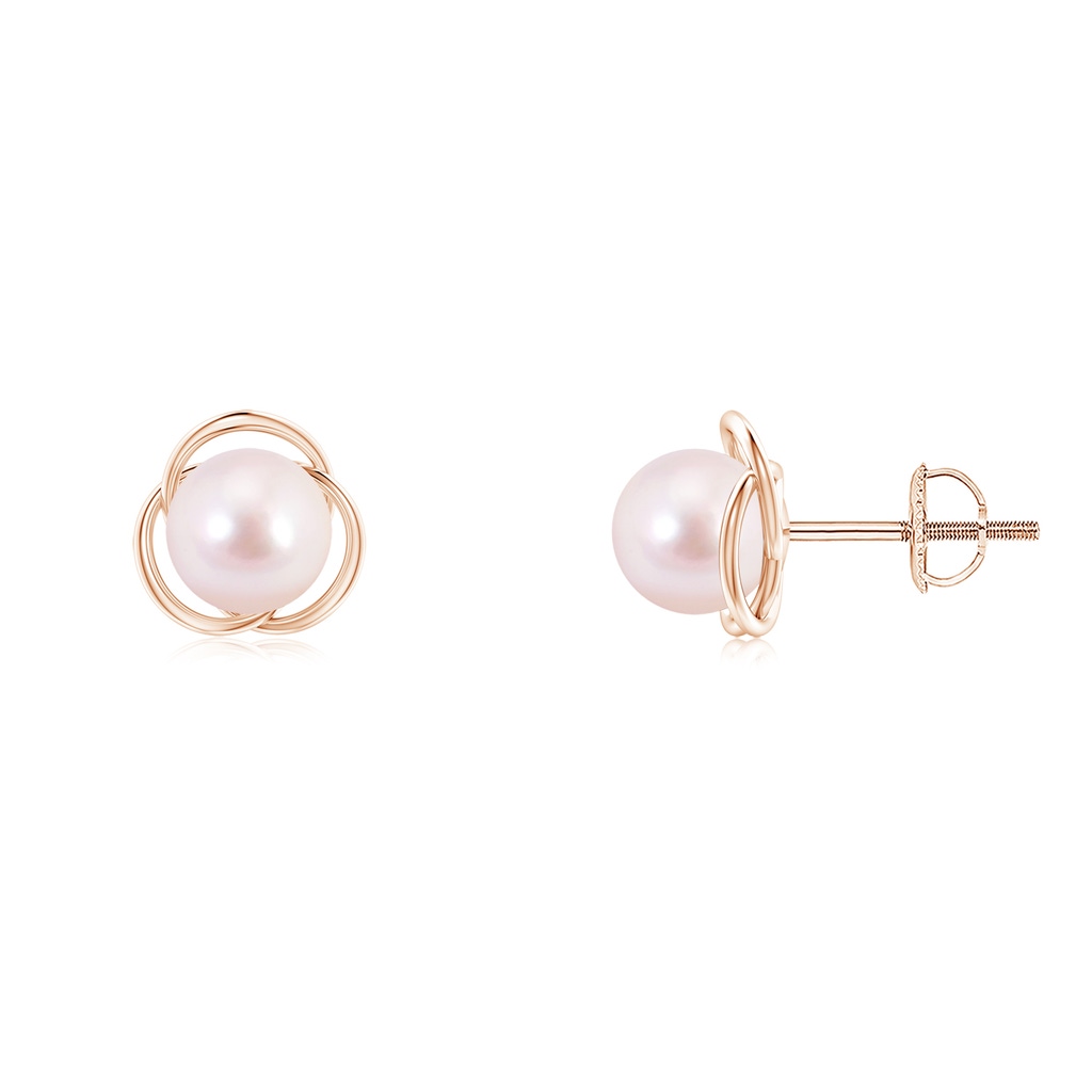 6mm AAAA Japanese Akoya Pearl Love Knot Studs in Rose Gold