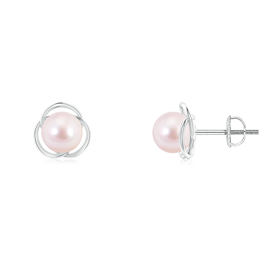 6mm AAAA Japanese Akoya Pearl Love Knot Studs in White Gold 