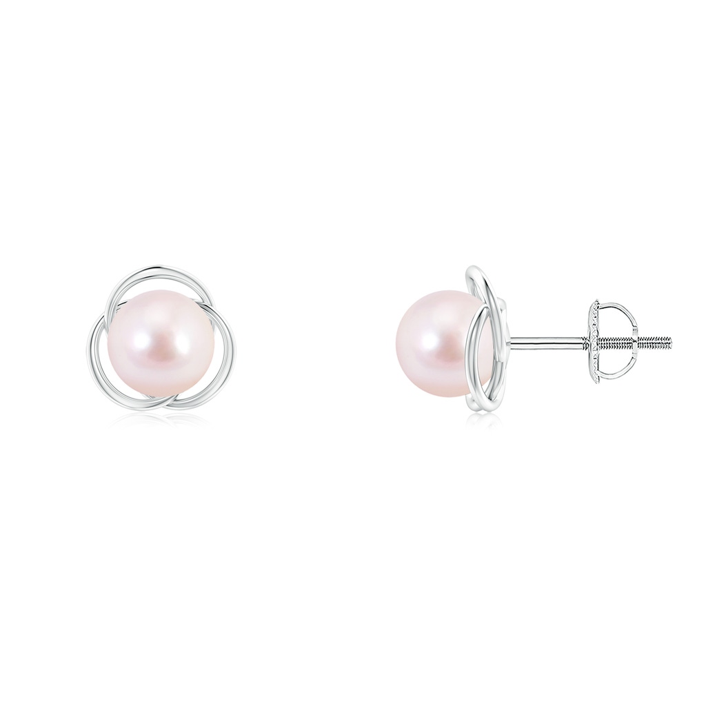 6mm AAAA Japanese Akoya Pearl Love Knot Studs in White Gold