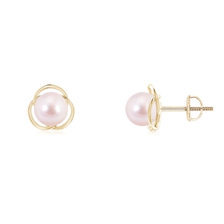 6mm AAAA Japanese Akoya Pearl Love Knot Studs in Yellow Gold