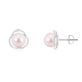 7mm AAAA Japanese Akoya Pearl Love Knot Studs in White Gold