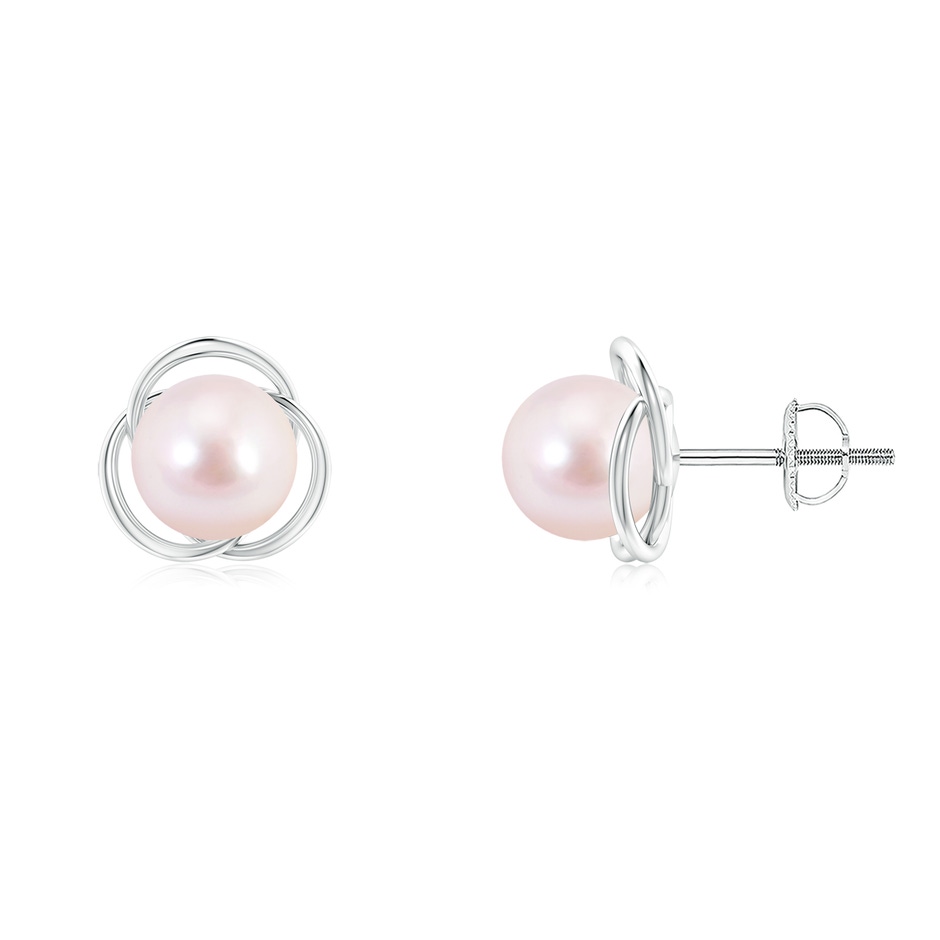 7mm AAAA Japanese Akoya Pearl Love Knot Studs in White Gold 