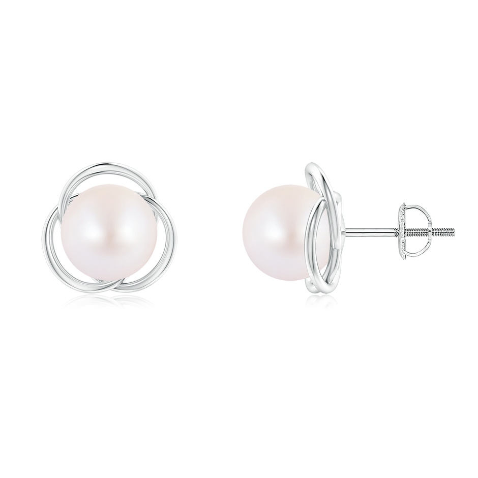 8mm AA Japanese Akoya Pearl Love Knot Studs in White Gold 