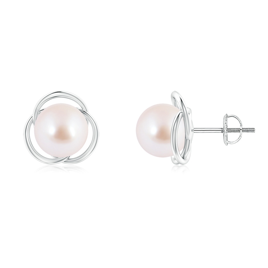 8mm AAA Japanese Akoya Pearl Love Knot Studs in White Gold 