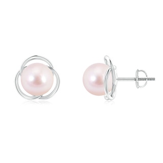 8mm AAAA Japanese Akoya Pearl Love Knot Studs in P950 Platinum