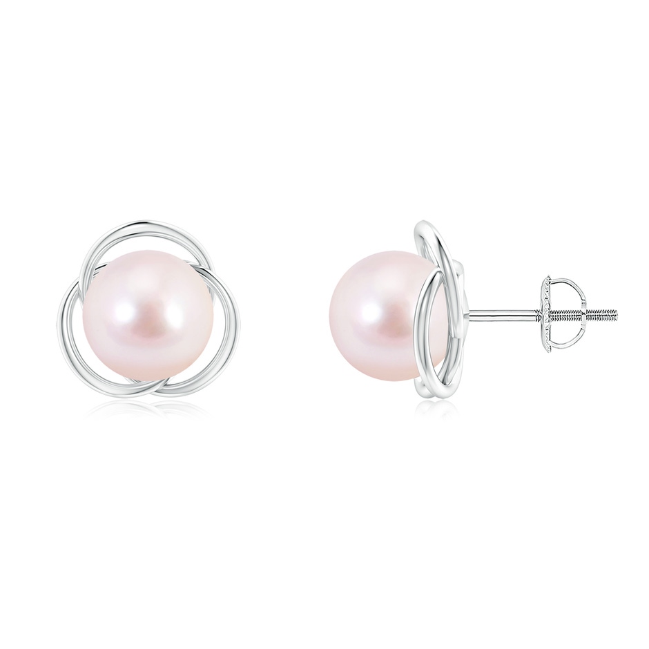 8mm AAAA Japanese Akoya Pearl Love Knot Studs in P950 Platinum 