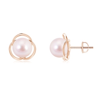 8mm AAAA Japanese Akoya Pearl Love Knot Studs in Rose Gold