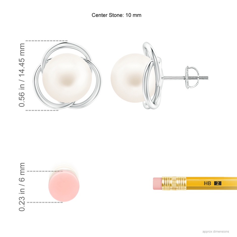 10mm AA Freshwater Pearl Love Knot Studs in P950 Platinum ruler