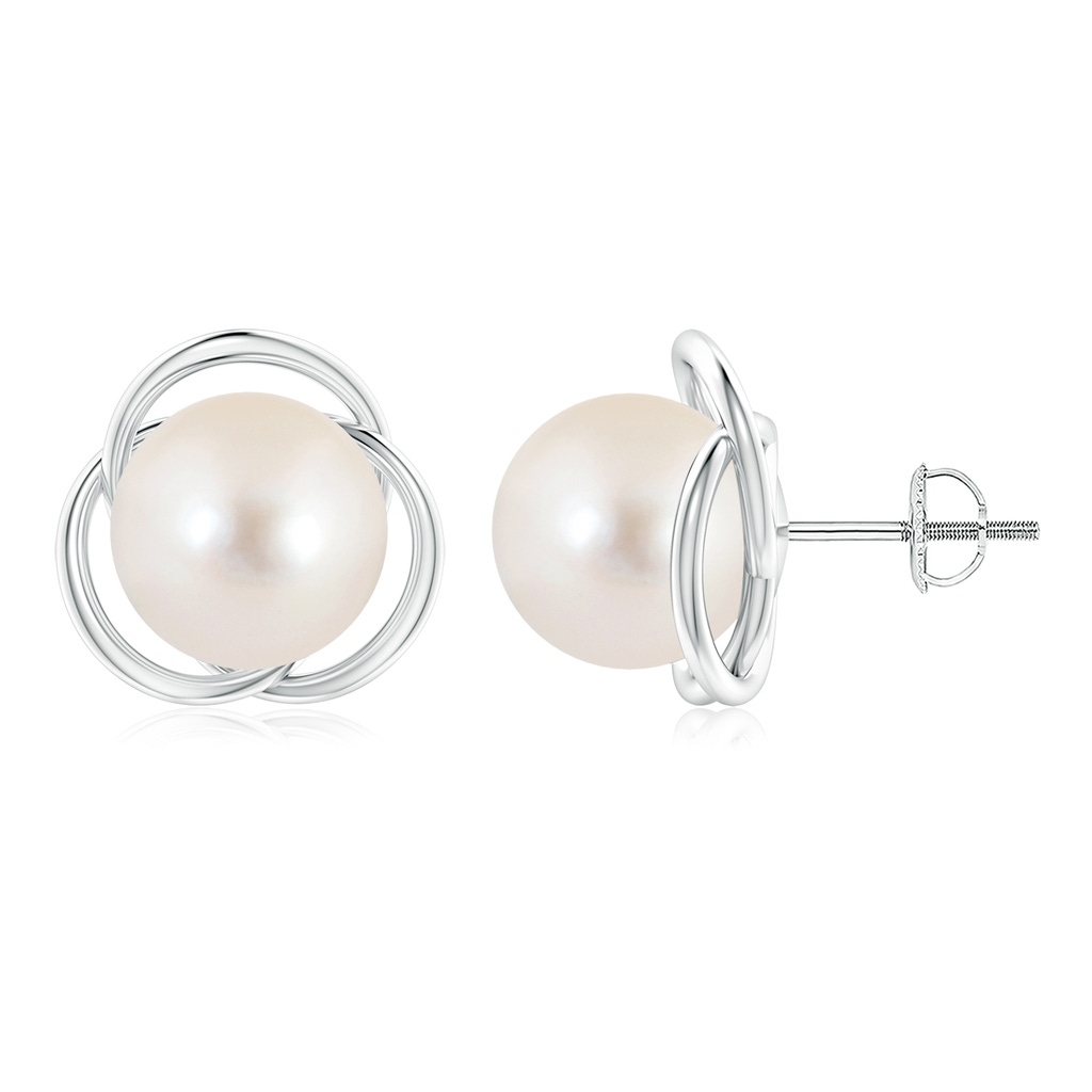 10mm AAAA Freshwater Pearl Love Knot Studs in P950 Platinum