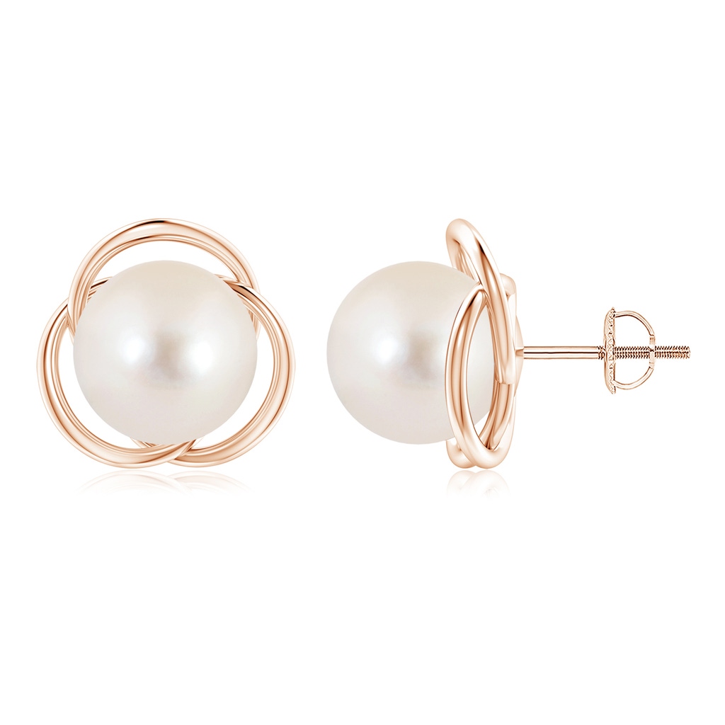 10mm AAAA Freshwater Pearl Love Knot Studs in Rose Gold