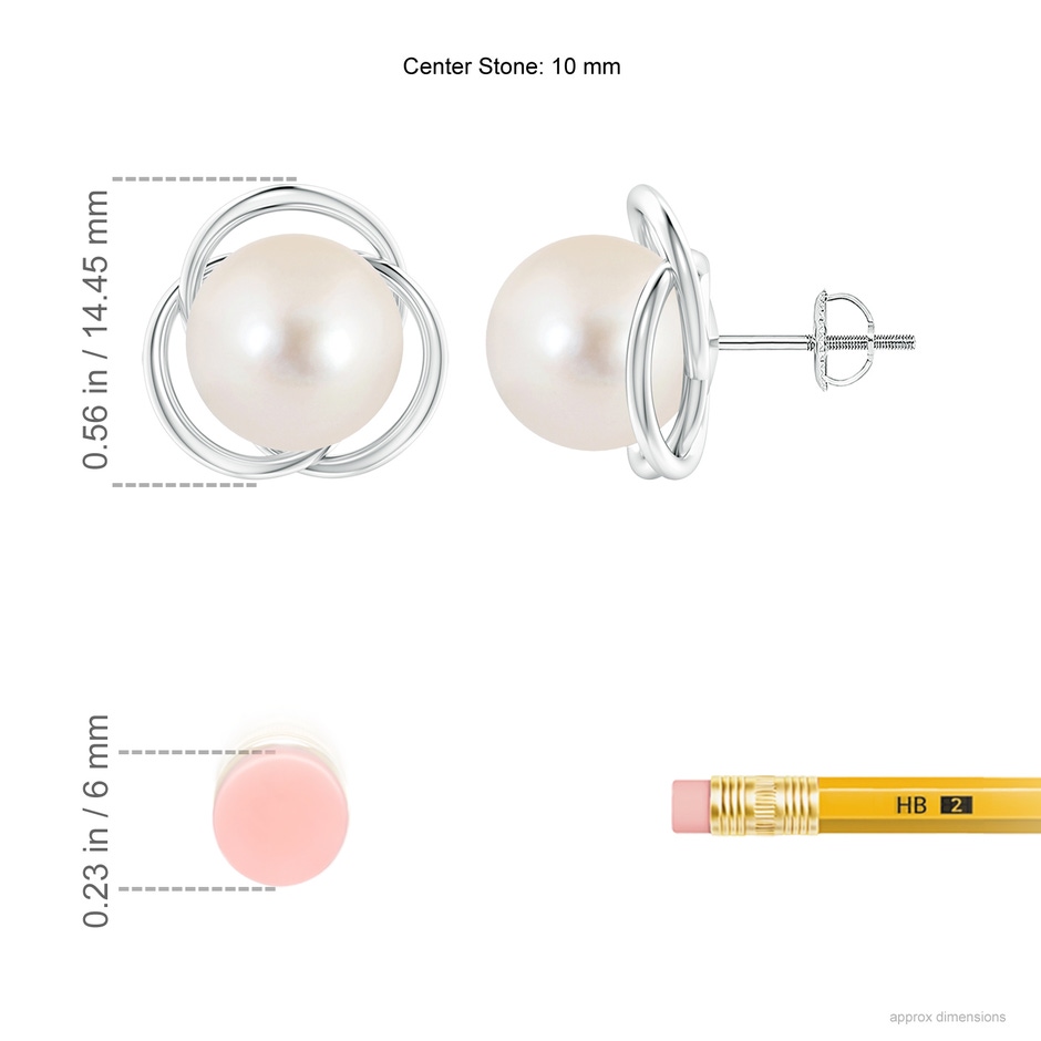 10mm AAAA Freshwater Pearl Love Knot Studs in White Gold ruler