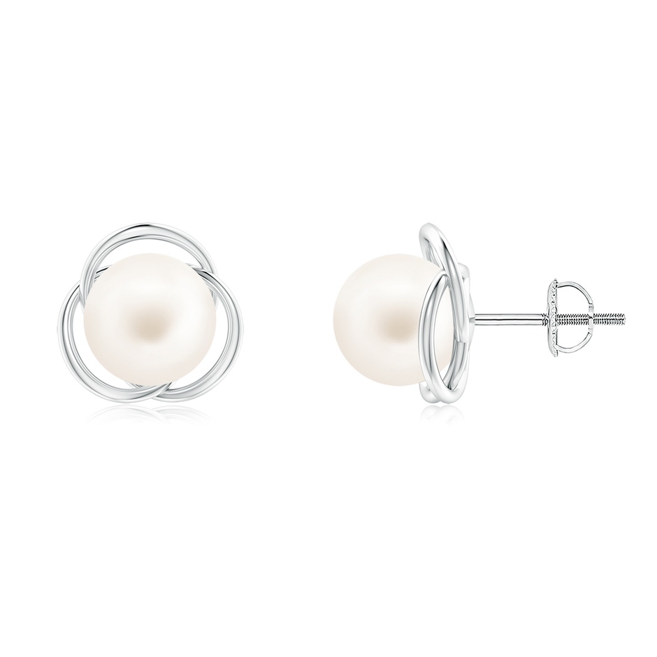 8mm AA Freshwater Pearl Love Knot Studs in White Gold 