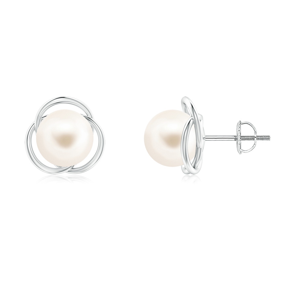 8mm AAA Freshwater Pearl Love Knot Studs in White Gold 