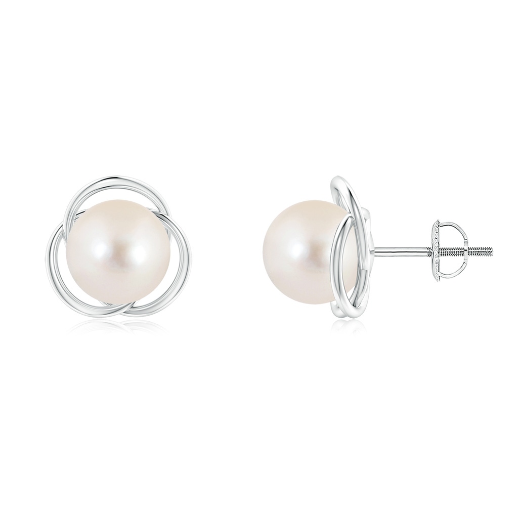 8mm AAAA Freshwater Pearl Love Knot Studs in White Gold