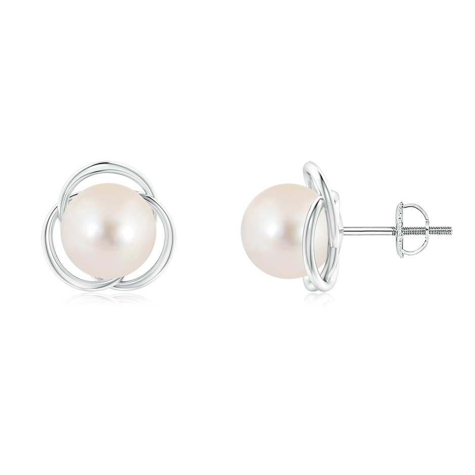 8mm AAAA Freshwater Pearl Love Knot Studs in White Gold 