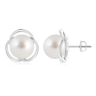 10mm AAA South Sea Pearl Love Knot Studs in White Gold