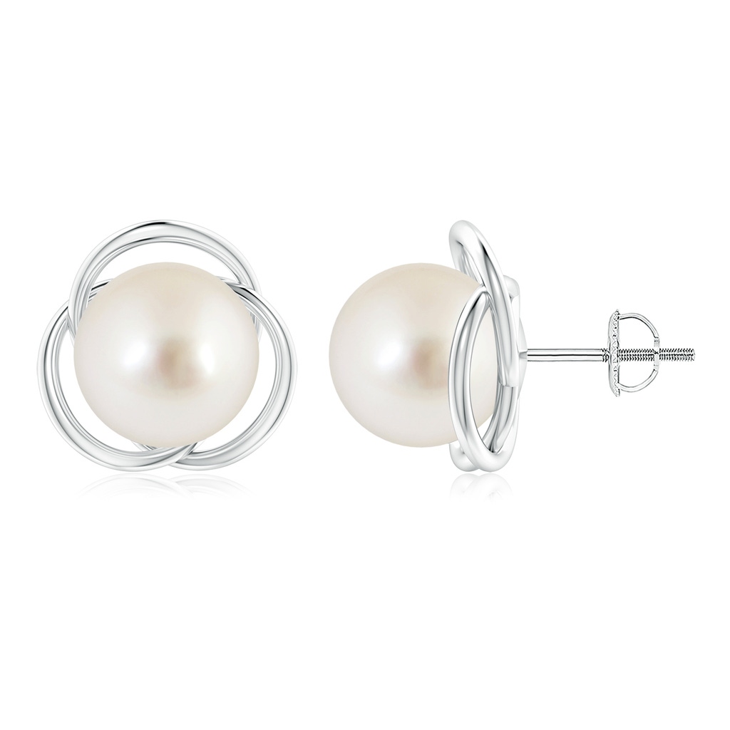 10mm AAAA South Sea Pearl Love Knot Studs in White Gold