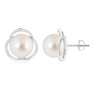 10mm AAAA South Sea Pearl Love Knot Studs in White Gold