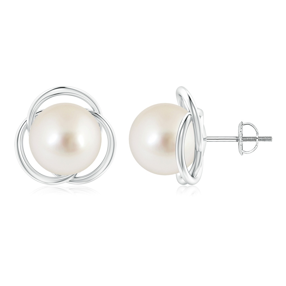 10mm AAAA South Sea Pearl Love Knot Studs in White Gold 