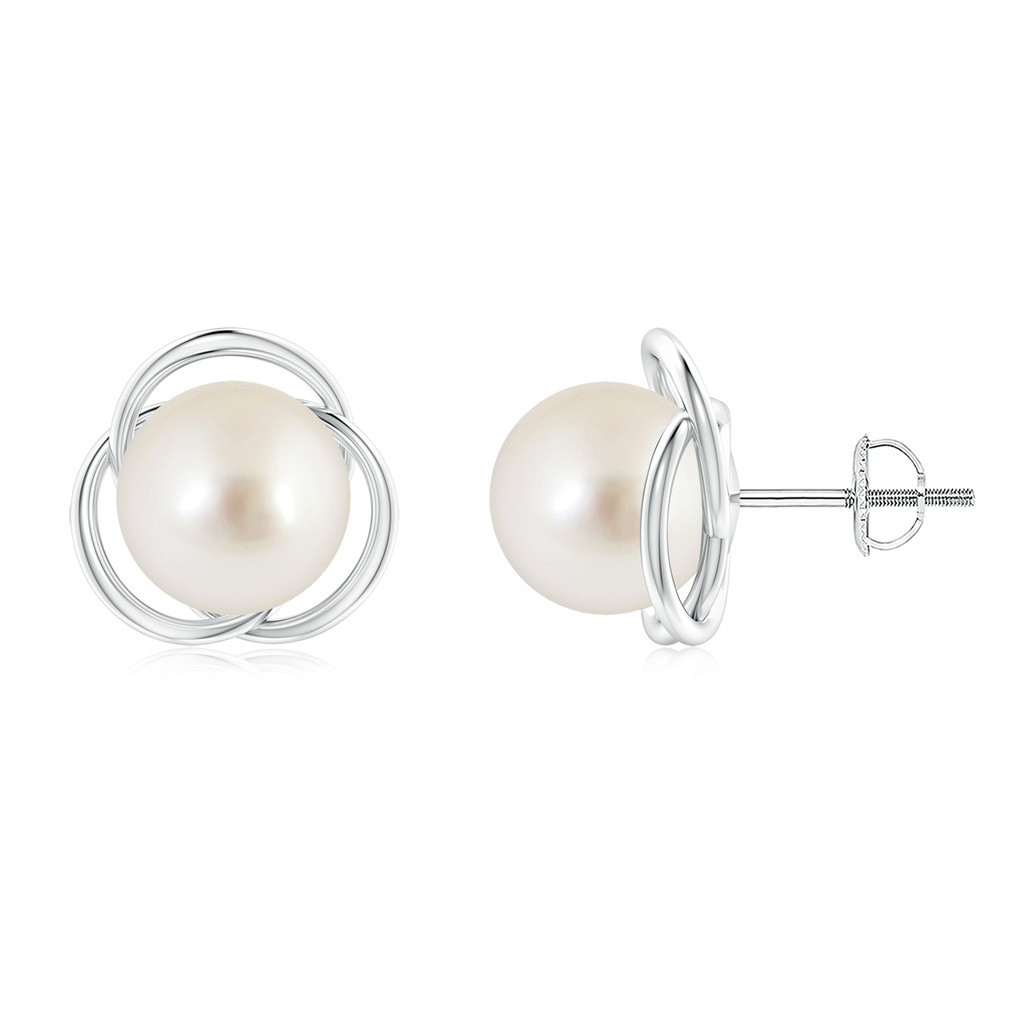 9mm AAAA South Sea Pearl Love Knot Studs in P950 Platinum