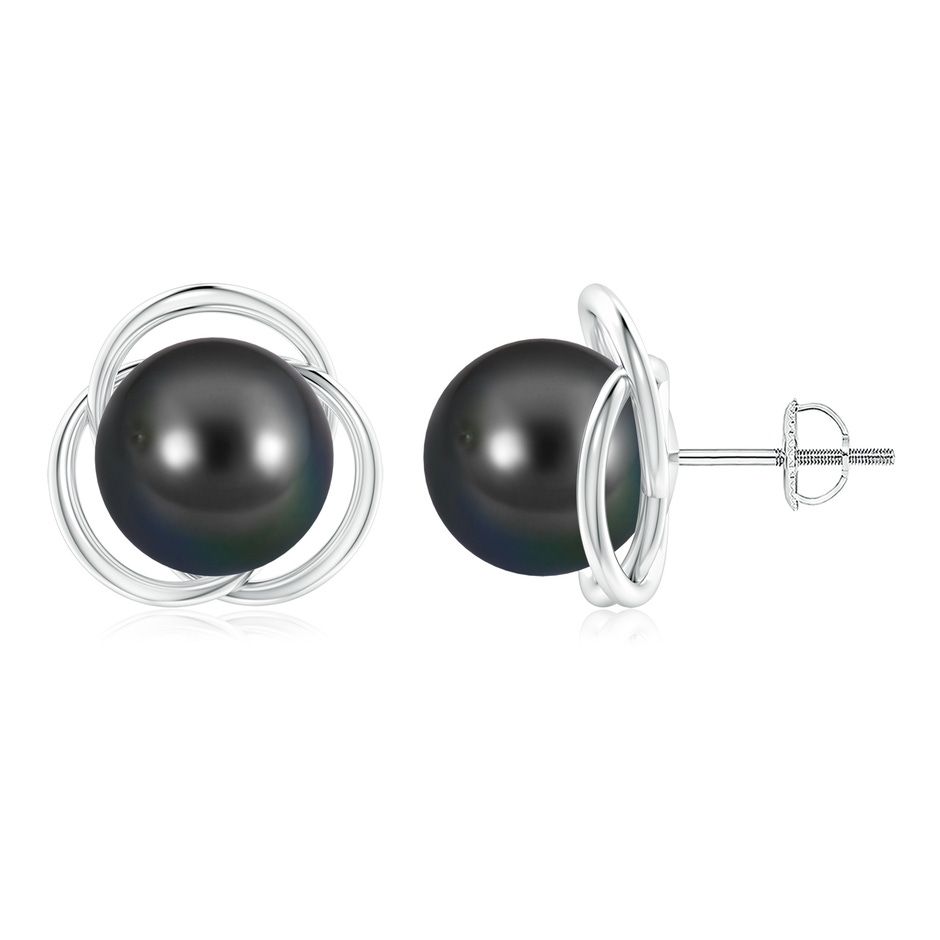 10mm AA Tahitian Pearl Love Knot Studs in White Gold 